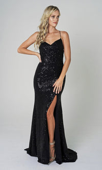 Faux-Wrap Long Sequin Prom Dress BZ011