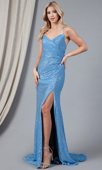 Faux-Wrap Long Sequin Prom Dress BZ011