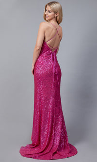 Faux-Wrap Long Sequin Prom Dress BZ011