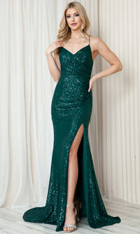 Faux-Wrap Long Sequin Prom Dress BZ011