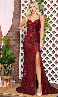 Faux-Wrap Long Sequin Prom Dress BZ011