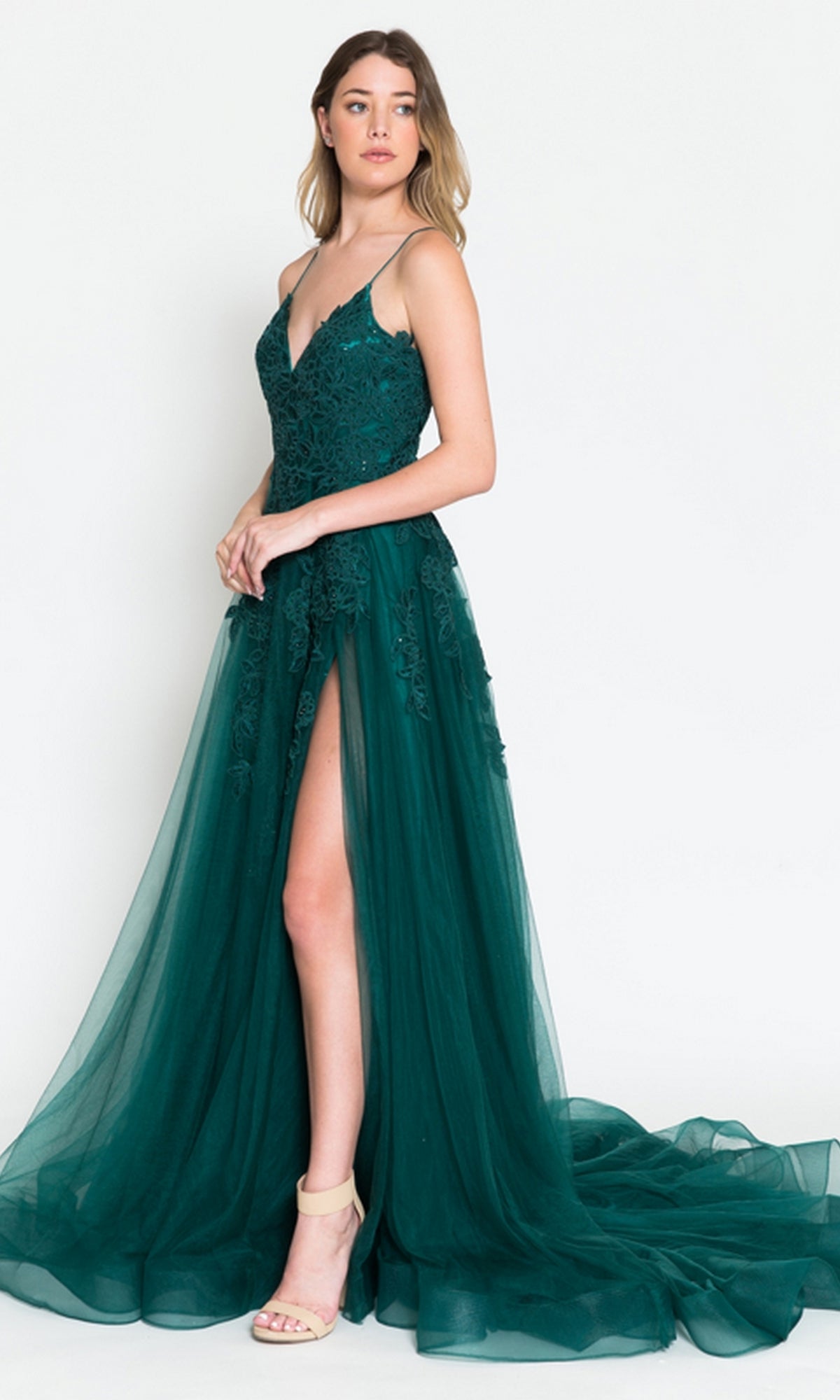 Long Tulle Prom Ball Gown with Train BZ014