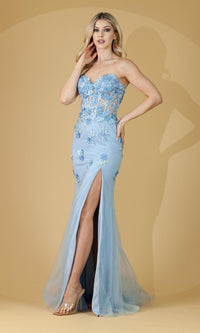 Amelia Couture Floral Sheer-Bodice Prom Dress BZ9019