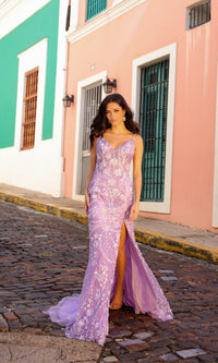 Sequin Floral-Print Long Prom Dress C1458