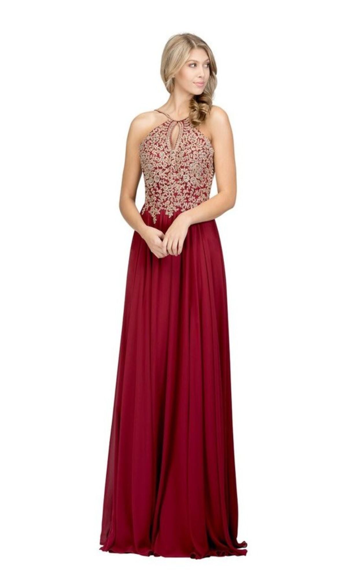 High-Neck Long A-Line Prom Dress: Chicas C1521