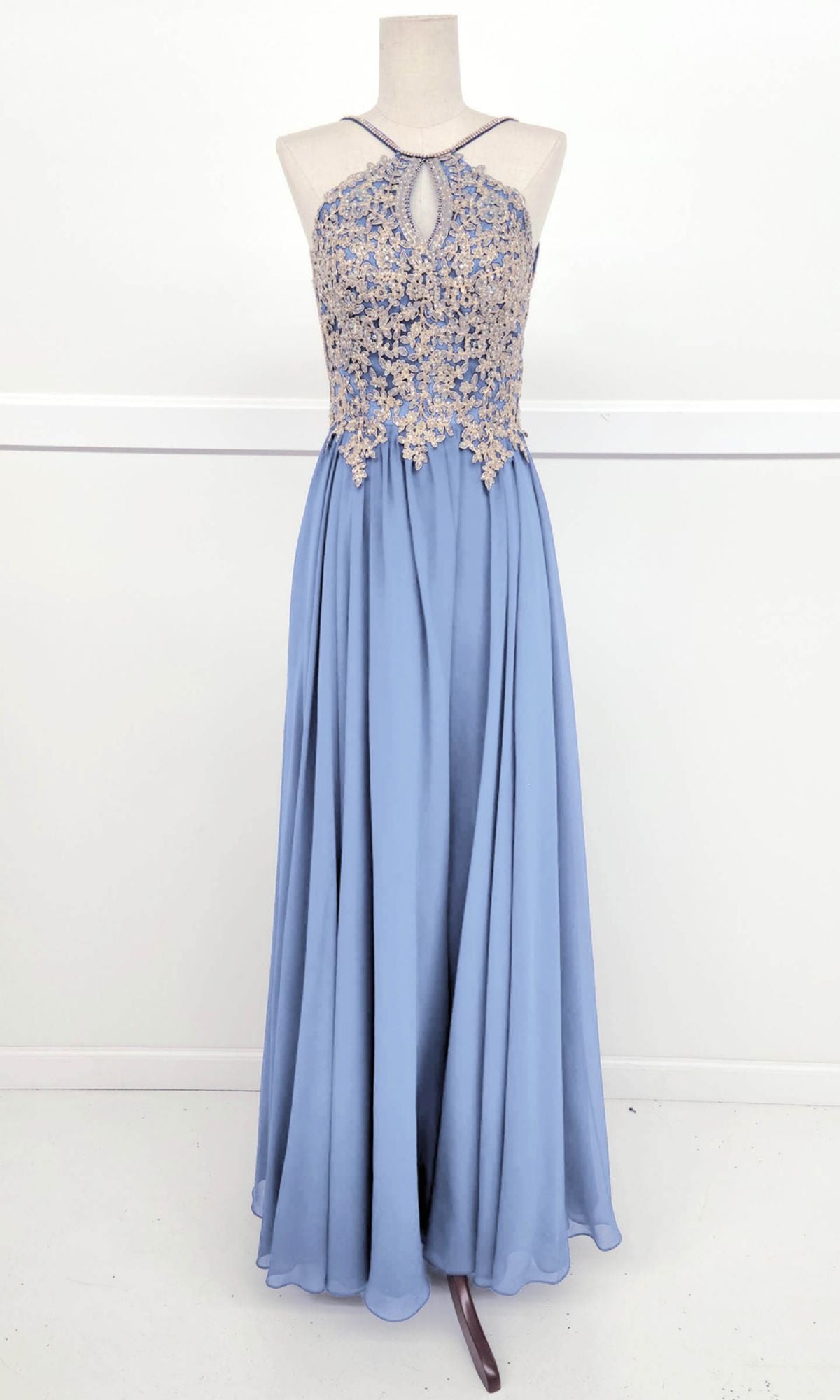 High-Neck Long A-Line Prom Dress: Chicas C1521