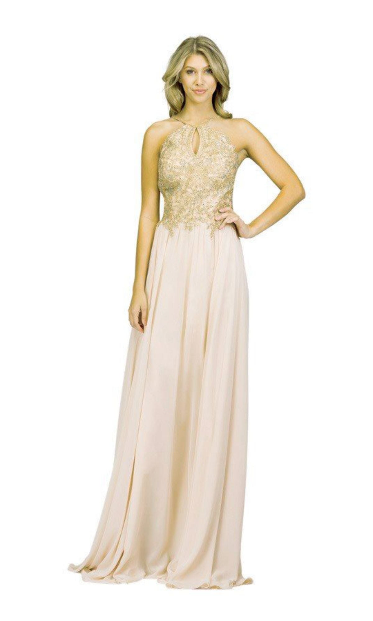 High-Neck Long A-Line Prom Dress: Chicas C1521