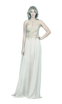 High-Neck Long A-Line Prom Dress: Chicas C1521