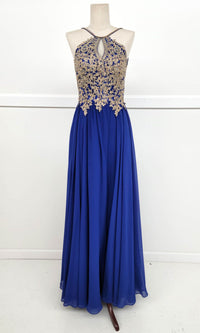 High-Neck Long A-Line Prom Dress: Chicas C1521