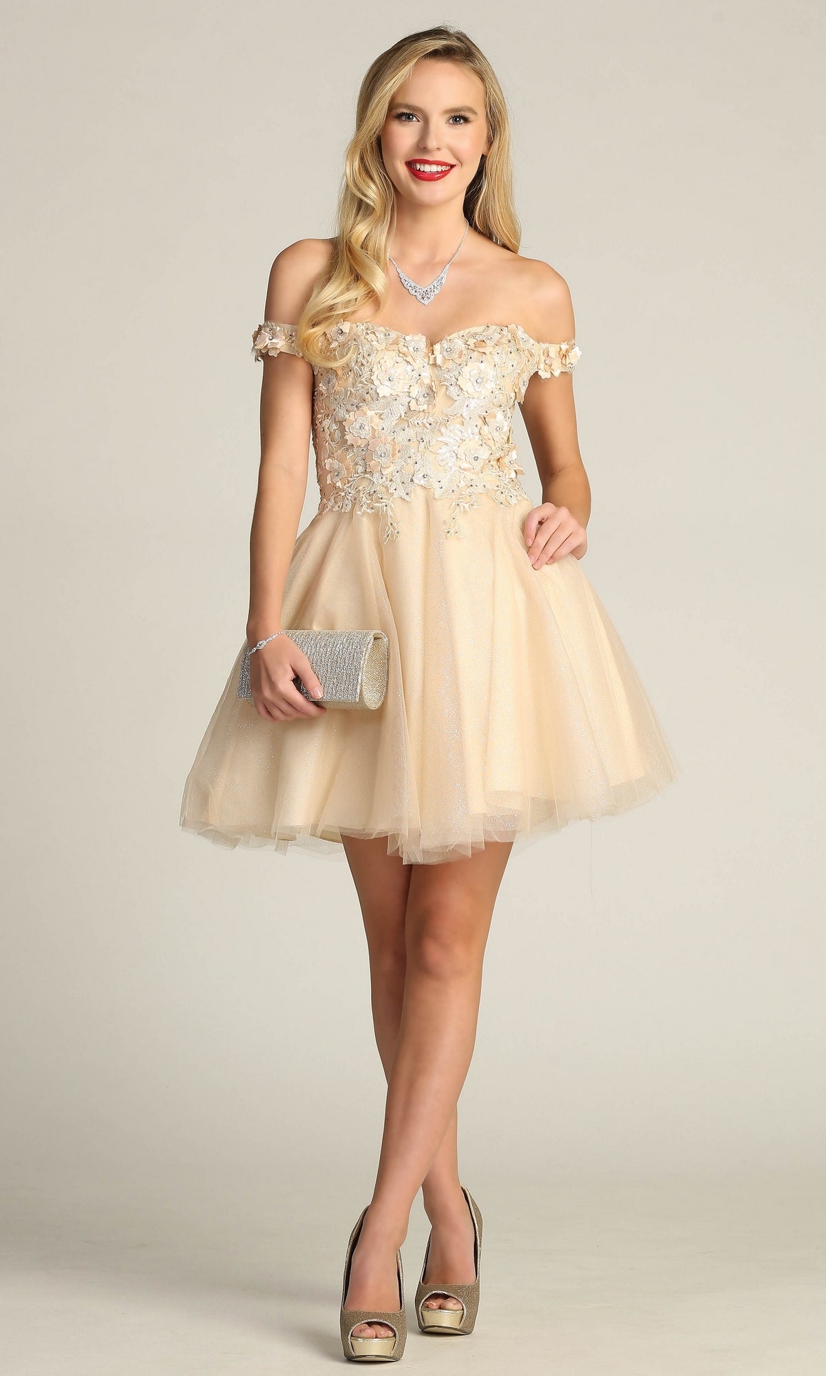 Beaded-Bodice Short A-Line Homecoming Dress C315