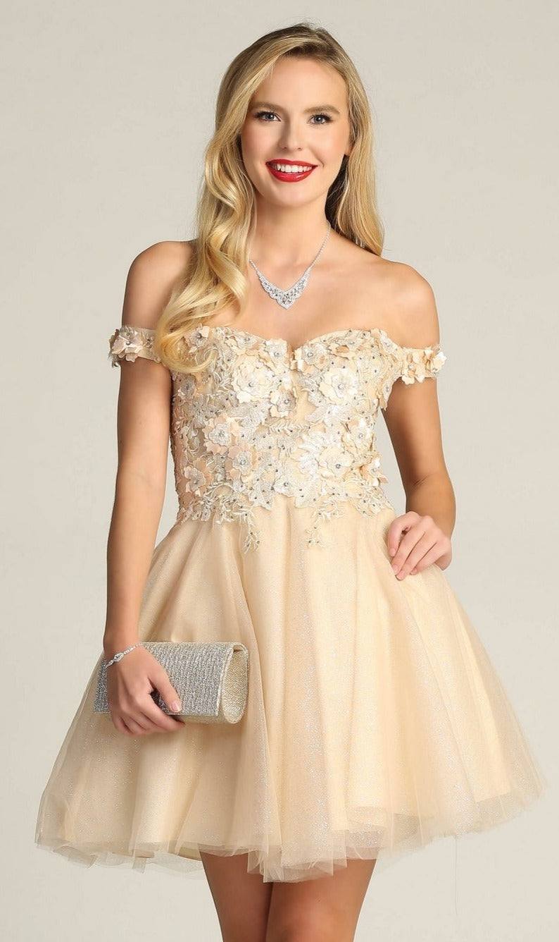 Beaded-Bodice Short A-Line Homecoming Dress C315