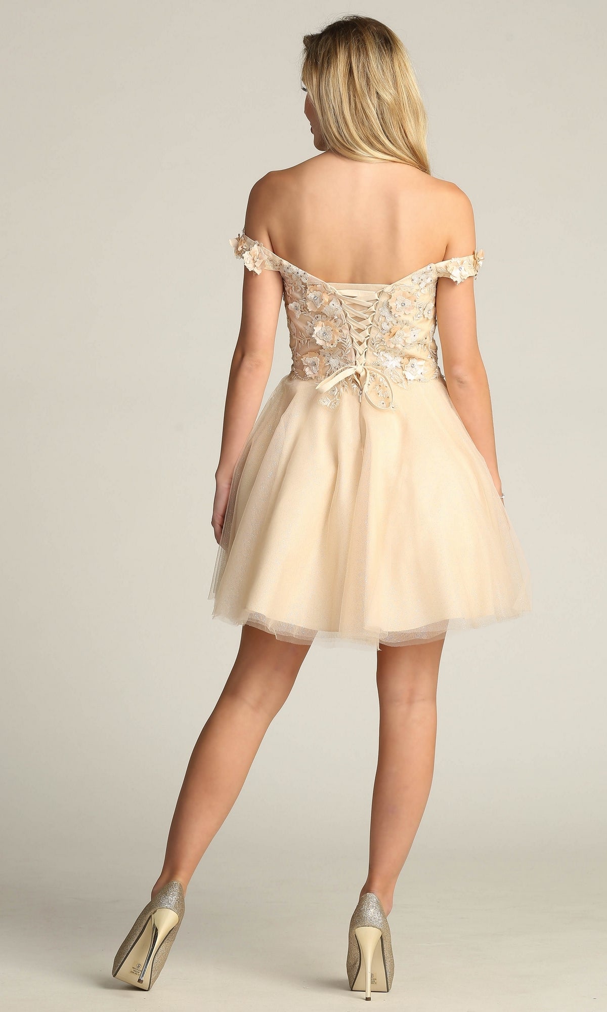 Beaded-Bodice Short A-Line Homecoming Dress C315