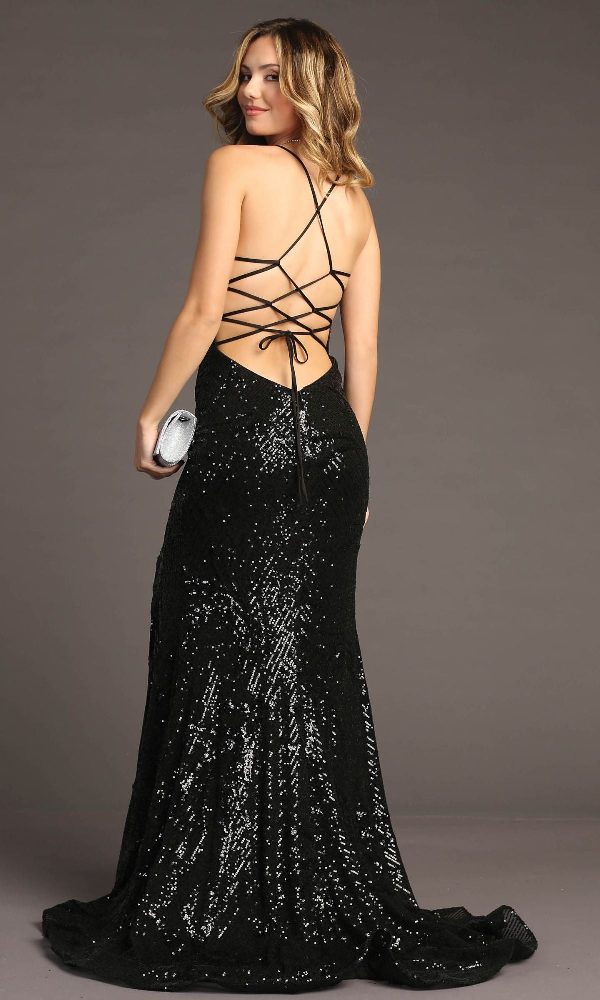 Lace-Up Long Sequin Prom Dress: Chicas C316