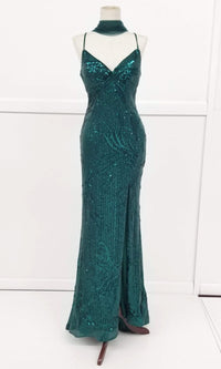 Lace-Up Long Sequin Prom Dress: Chicas C316