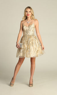 Lace-Up Glitter-Print Short Homecoming Dress C317