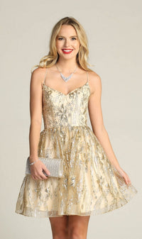 Lace-Up Glitter-Print Short Homecoming Dress C317