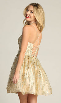 Lace-Up Glitter-Print Short Homecoming Dress C317