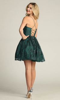 Lace-Up Glitter-Print Short Homecoming Dress C317