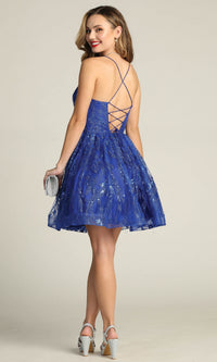 Lace-Up Glitter-Print Short Homecoming Dress C317