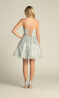 Lace-Up Glitter-Print Short Homecoming Dress C317