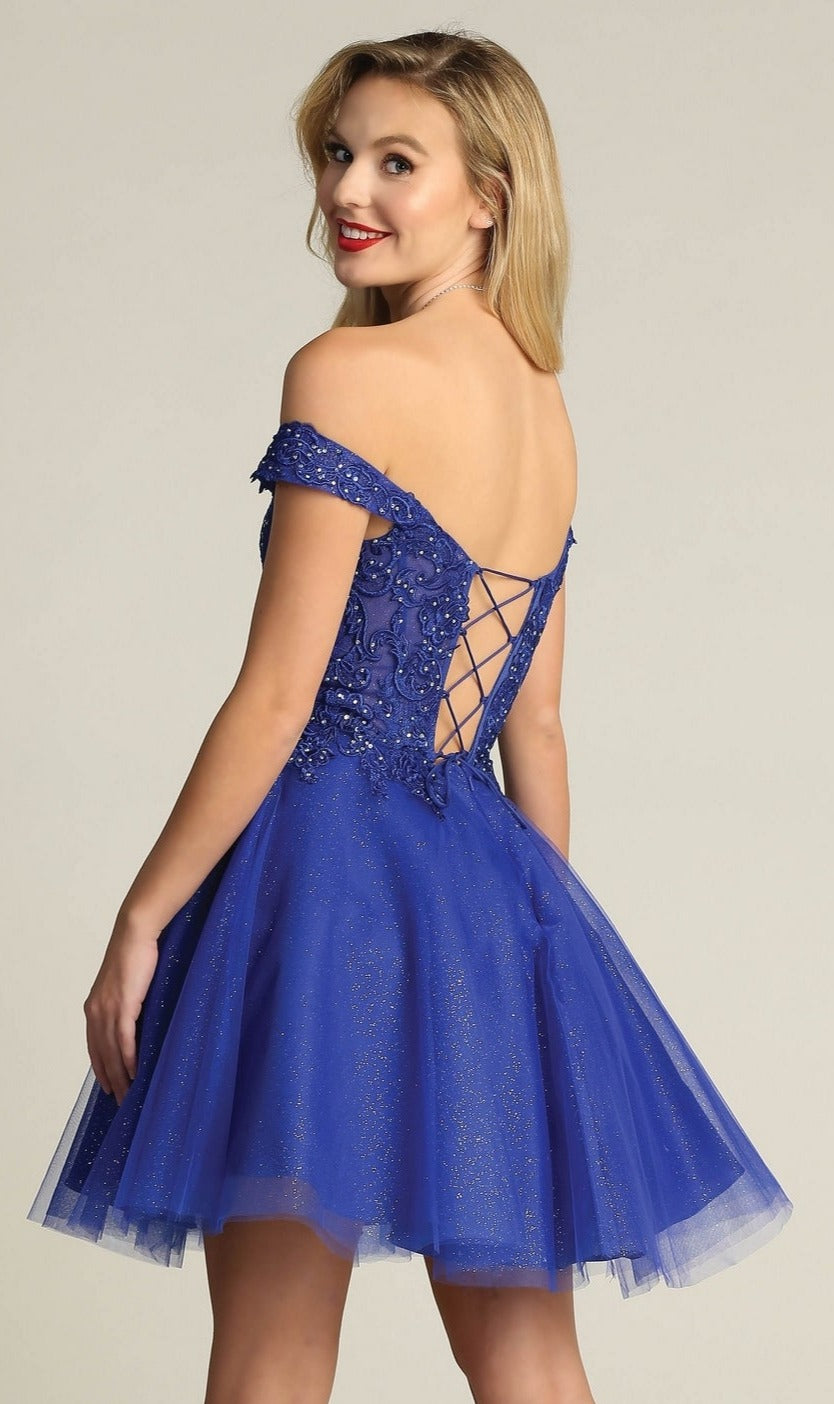 Off-Shoulder Short Glitter Homecoming Dress C318