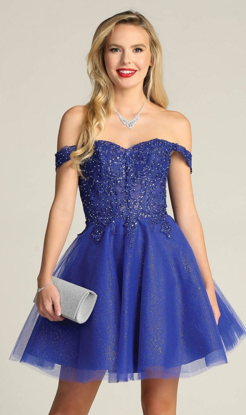 Off-Shoulder Short Glitter Homecoming Dress C318