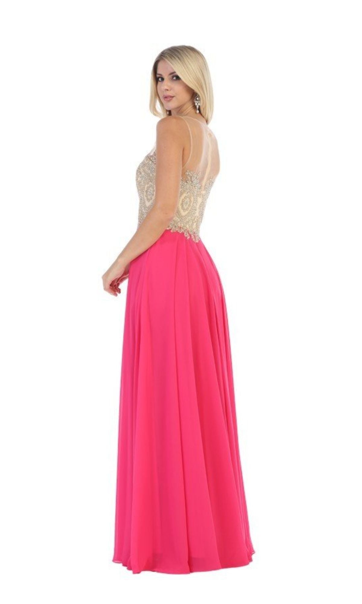 Embroidered-Bodice Long Prom Dress: Chicas C3320