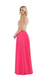 Embroidered-Bodice Long Prom Dress: Chicas C3320