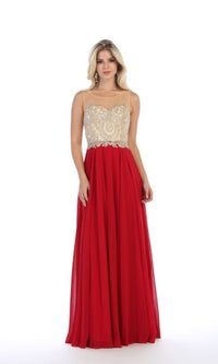 Embroidered-Bodice Long Prom Dress: Chicas C3320