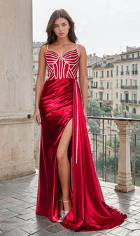 Side Sash Long Corset Prom Dress: Chicas C343