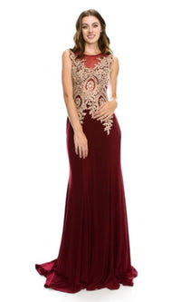 Gold-Embroidered Long Prom Dress: Chicas C4233