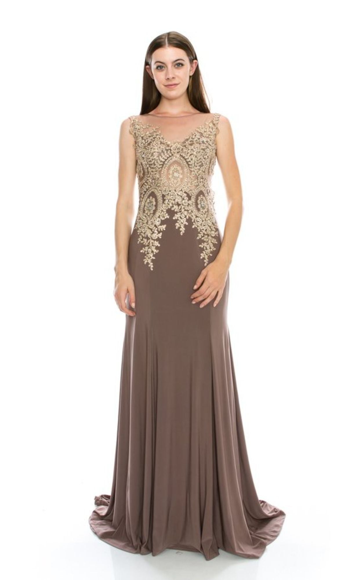 Gold-Embroidered Long Prom Dress: Chicas C4233