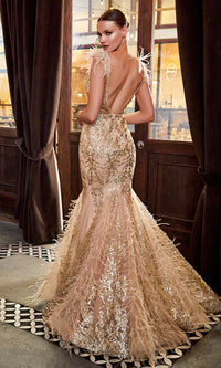 Long Glitter Mermaid Prom Dress with Feathers C57