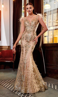 Long Glitter Mermaid Prom Dress with Feathers C57