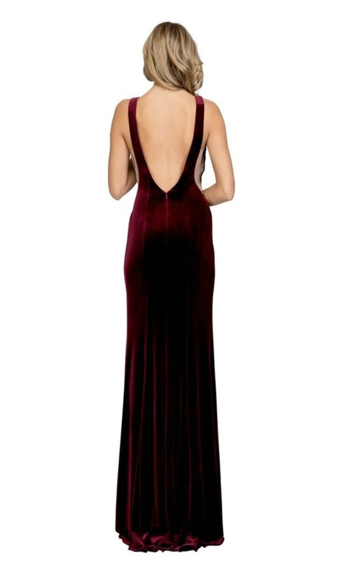 Sheer-Sides Long Velvet Prom Dress: Chicas C7052