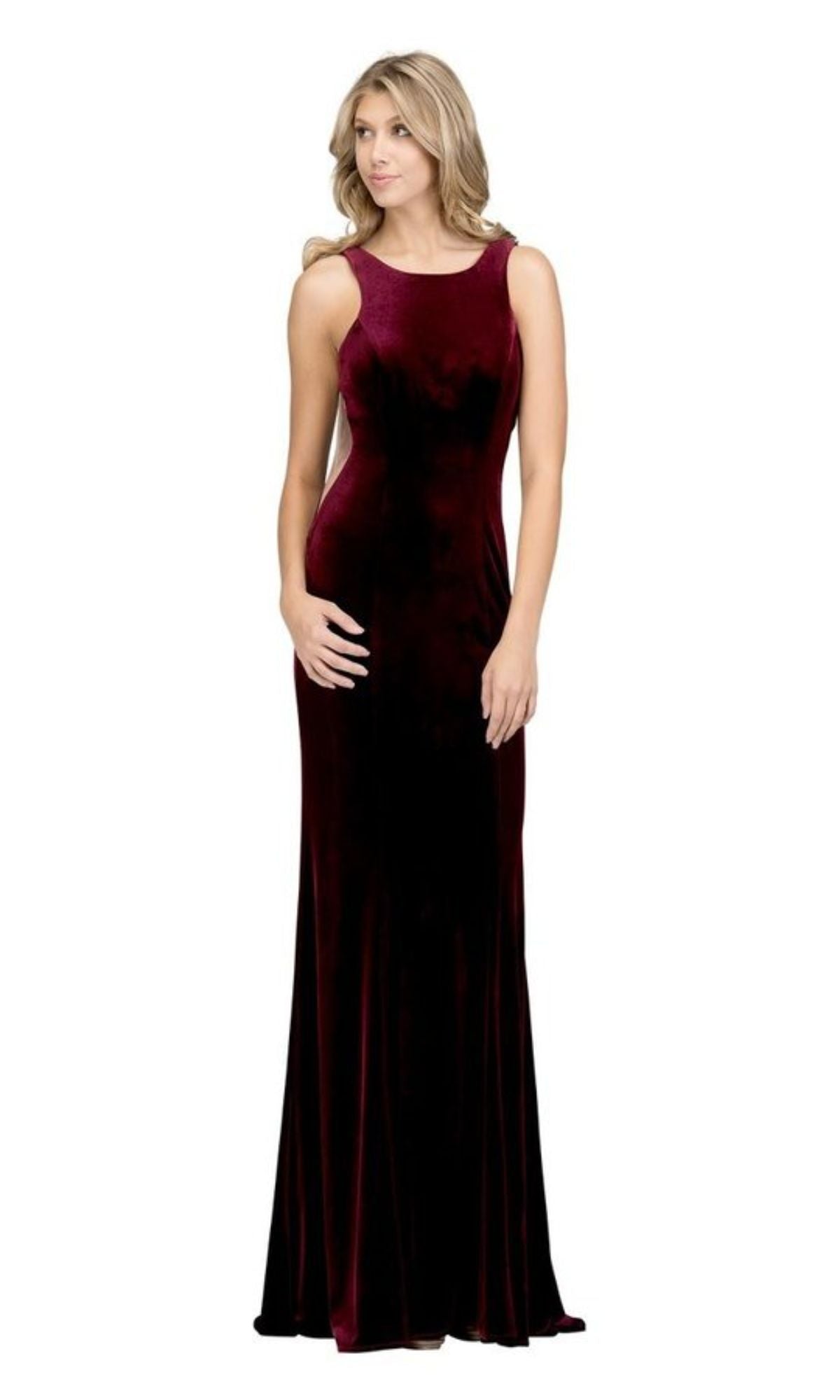 Sheer-Sides Long Velvet Prom Dress: Chicas C7052