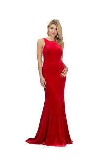 Sheer-Sides Long Velvet Prom Dress: Chicas C7052