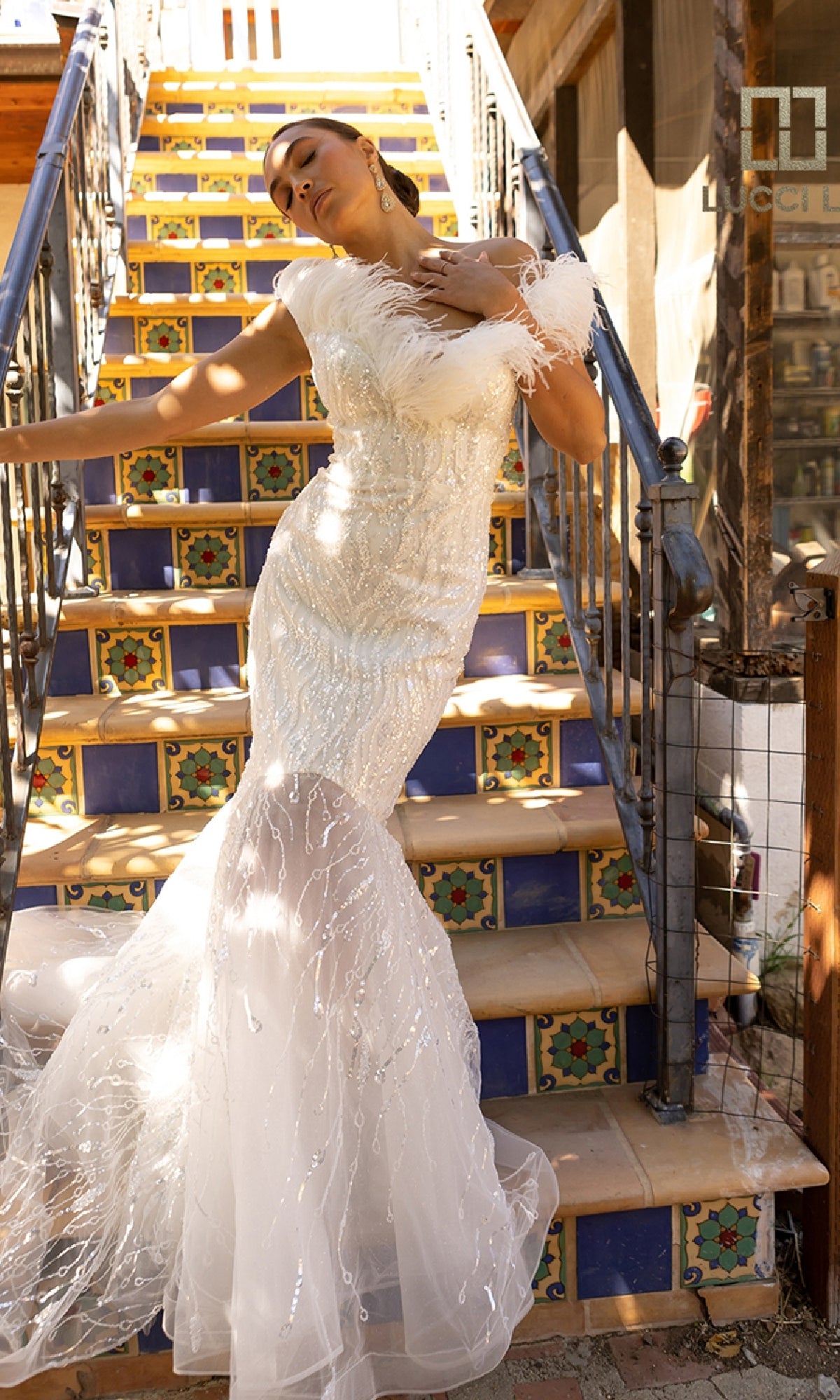 Beaded Tulle White Wedding Dress: Lucci Lu C8051