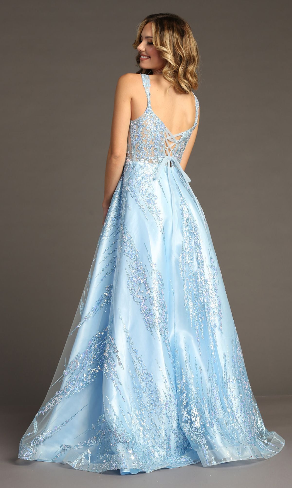 Light Blue Long Glitter Prom Dress: Chicas C821