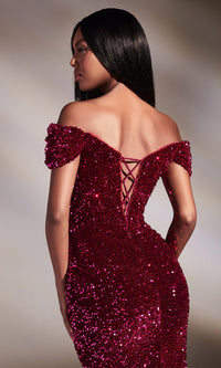 Magenta Pink Off-Shoulder Long Prom Dress CA109