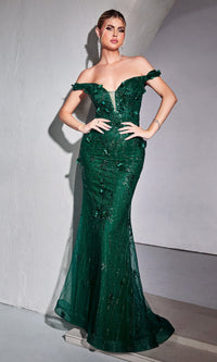 Emerald Green Off-Shoulder Long Prom Dress CB096