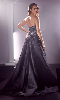 Jeweled Long Black Strapless Prom Ball Gown CB114