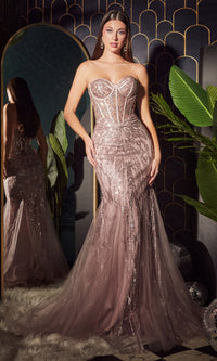 Strapless Long Pink Mermaid Prom Dress CB116