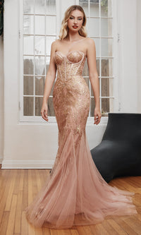 Strapless Long Pink Mermaid Prom Dress CB116