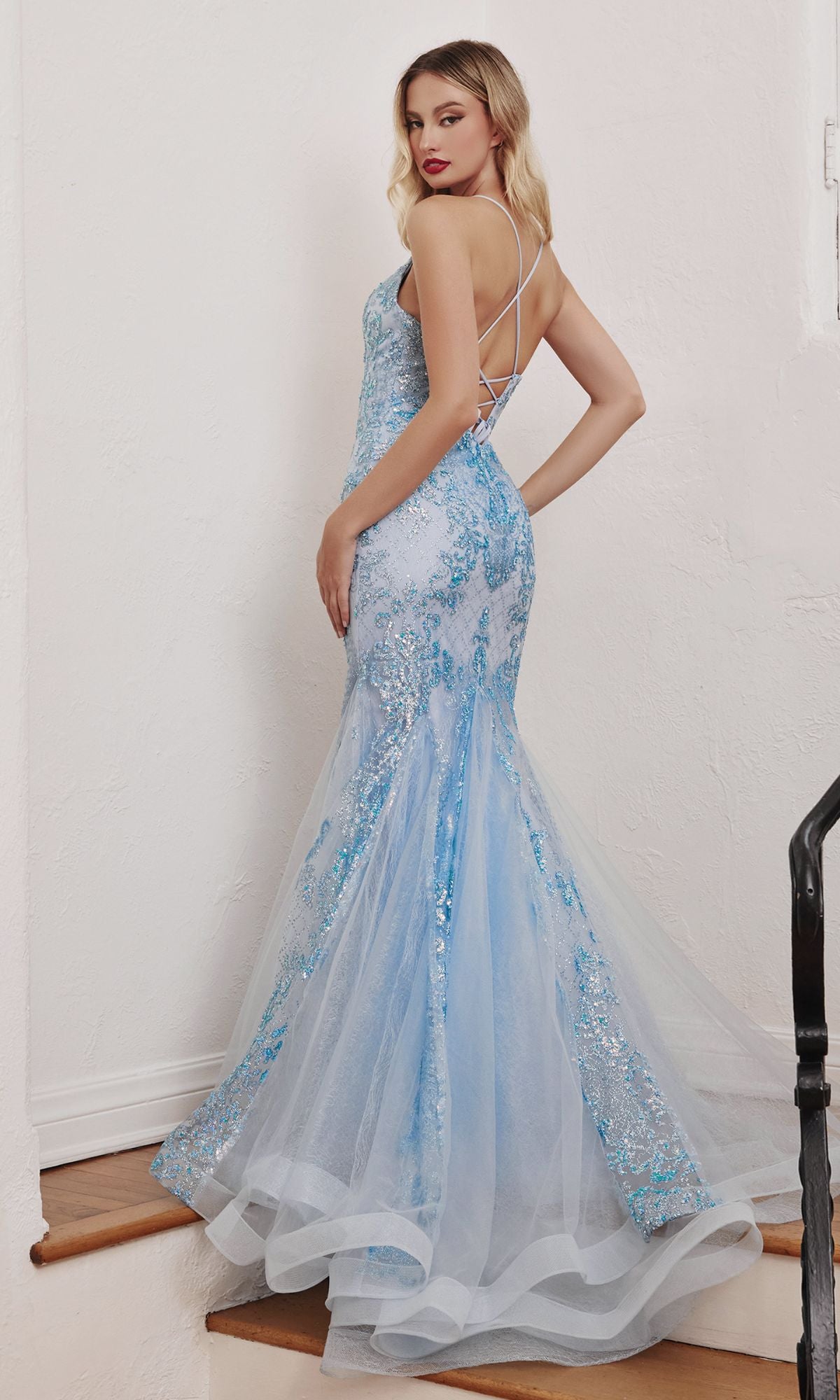 Strappy-Back Long Beaded Mermaid Prom Dress CC2279