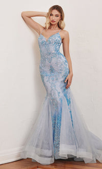 Strappy-Back Long Beaded Mermaid Prom Dress CC2279