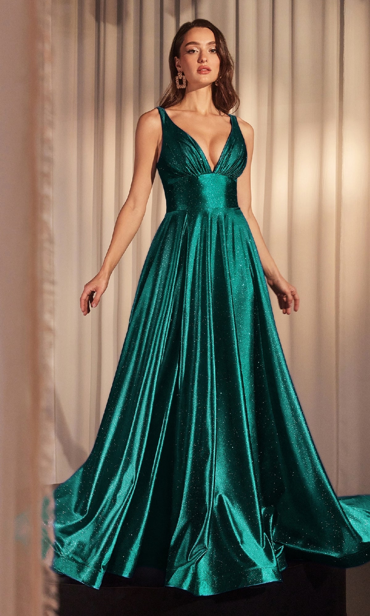 V-Neck Long Glitter Prom Dress: Ladivine CC2349