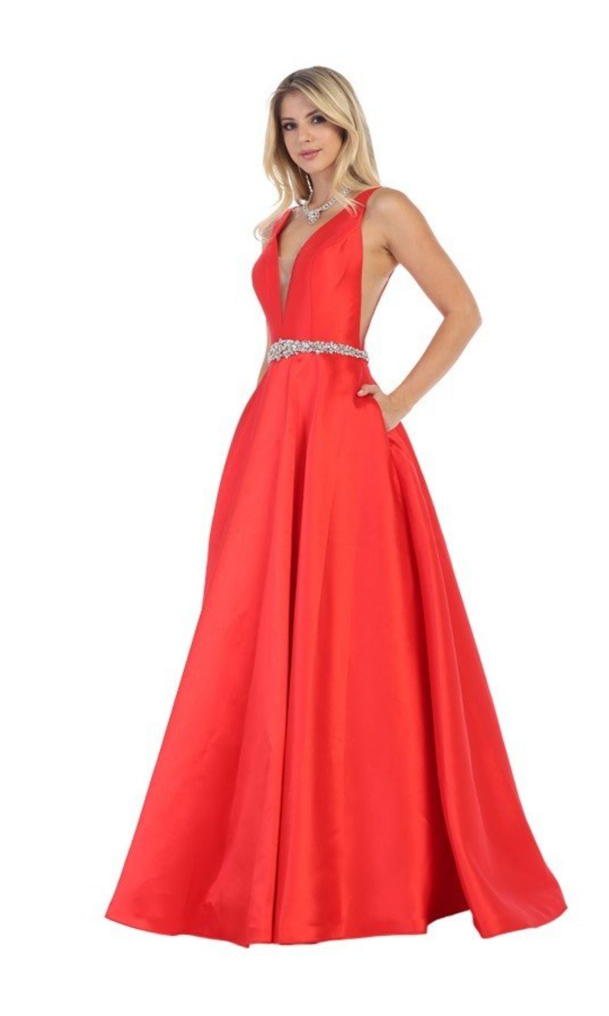 Jeweled-Waist Long Prom Ball Gown: Chicas CC3021