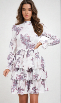 Long Sleeve Short Print Ruffle Party Dress D089A-2