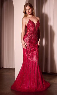 Strapless Long Sequin-Print Prom Dress CC6018